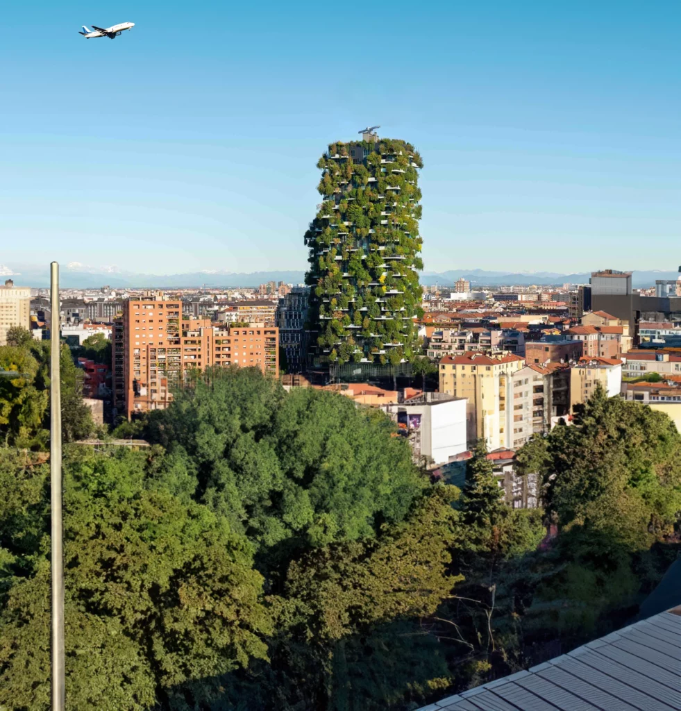 Immagine realizzata con AI del Bosco Verticale di Stefano Boeri